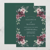 Invitation Mariage Romantique Floral Vert Profond (Devant / Derrière)