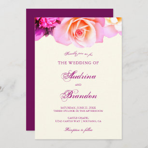 Invitation Mariage romantique Fuchsia Floral Élégant