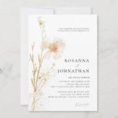 Invitation Mariage Romantique Gold & Blush Pressé Fleurs (Devant)
