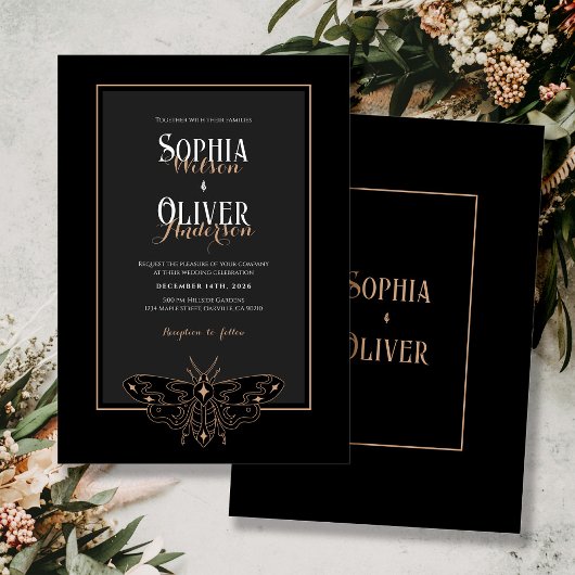 Invitation Mariage romantique gothique noir foncé