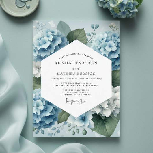 Invitation Mariage Romantique Hydrangea Bleu Poussiéreux