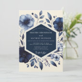 Invitation Mariage Romantique Indigo Bloom (Debout devant)