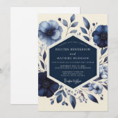 Invitation Mariage Romantique Indigo Bloom (Devant / Derrière)