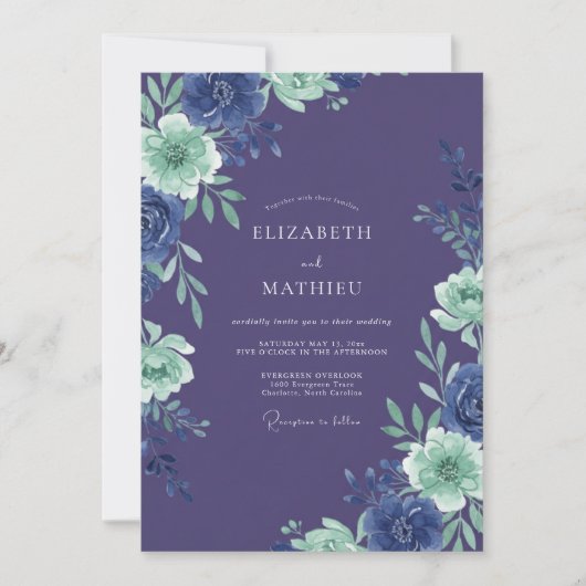 Invitation Mariage Romantique Indigo Bloom (Devant)