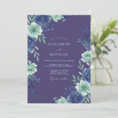 Invitation Mariage Romantique Indigo Bloom (Debout devant)