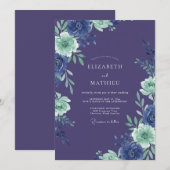 Invitation Mariage Romantique Indigo Bloom (Devant / Derrière)