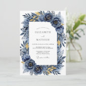 Invitation Mariage Romantique Indigo Flourish (Debout devant)