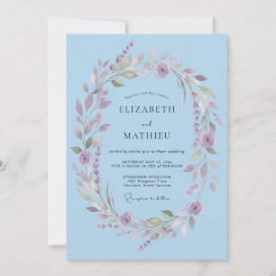 Invitation Mariage Romantique Laurier Bleu Ciel