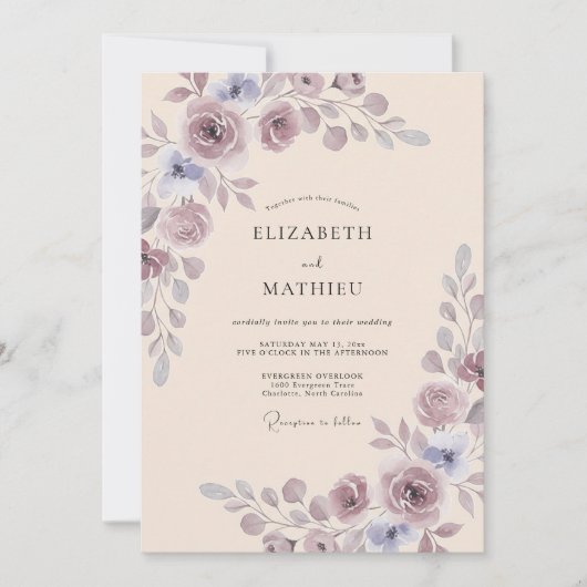 Invitation Mariage Romantique Lavande Pristine (Devant)