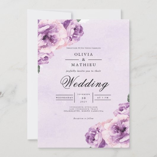 Invitation Mariage romantique Lavender Blossom (Devant)