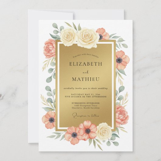 Invitation Mariage Romantique Luxe Or (Devant)