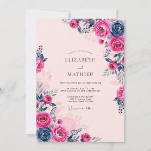 Invitation Mariage Romantique Luxueux Rose Navy