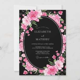 Invitation Mariage Romantique Luxuriant Noir
