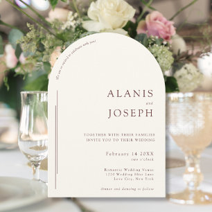 Invitation Mariage Romantique Minimaliste Blanc Chaud Bourgog