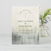 Invitation Mariage romantique Misty Forest Aquarelle Arbres (Debout devant)