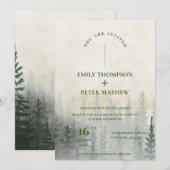Invitation Mariage romantique Misty Forest Aquarelle Arbres (Devant / Derrière)