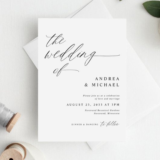 Invitation Mariage romantique moderne blanc et noir