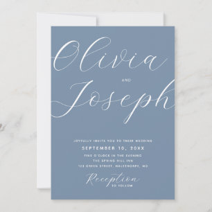 Invitation Mariage Romantique Moderne Bleu Poussiéreux   Phot