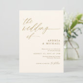 Invitation Mariage Romantique Moderne Crème et Or (Debout devant)