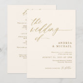 Invitation Mariage Romantique Moderne Crème et Or (Devant / Derrière)