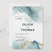 Invitation Mariage romantique moderne Dusty Blue élégant (Devant)