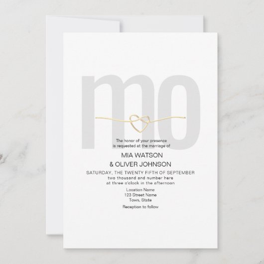 Invitation Mariage romantique moderne noir et blanc (Devant)