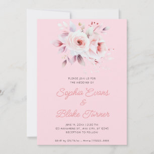 Invitation Mariage Romantique Moderne Roses Roses Pâles Fête