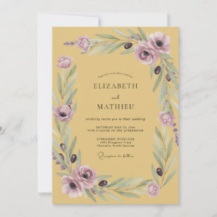Invitation Mariage romantique Moutarde Améthyste Fleur