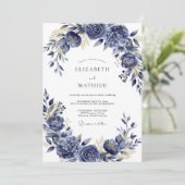 Invitation Mariage Romantique Navy Gilded Bloom (Debout devant)
