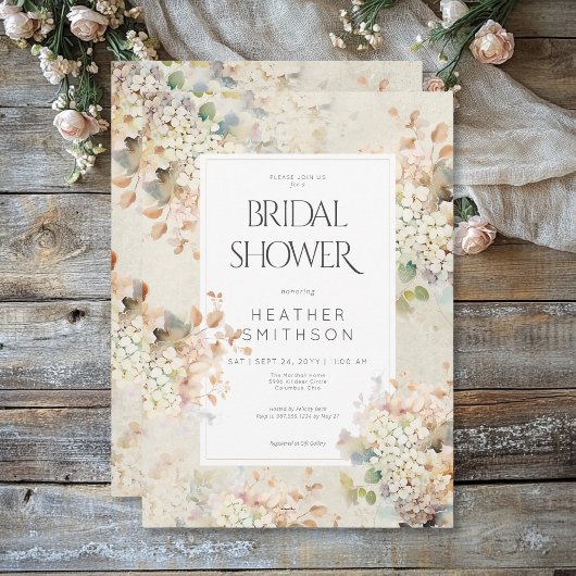 Invitation Mariage Romantique Neutre Vintage Hydrangeas