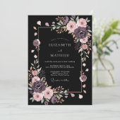 Invitation Mariage Romantique Noir de Minuit (Debout devant)
