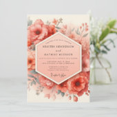 Invitation Mariage Romantique Opulence Fleur de Corail (Debout devant)