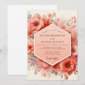 Invitation Mariage Romantique Opulence Fleur de Corail (Devant / Derrière)