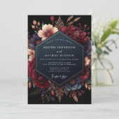 Invitation Mariage Romantique Opulent avec Fleurs de Bourgogn (Debout devant)