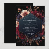 Invitation Mariage Romantique Opulent avec Fleurs de Bourgogn (Devant / Derrière)