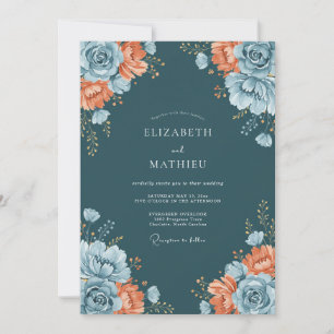 Invitation Mariage Romantique Opulent Floral Turquoise