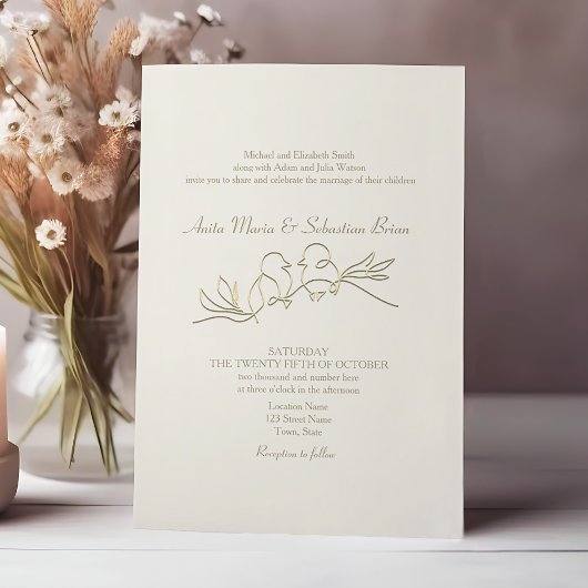 Invitation Mariage Romantique Or Ivoire