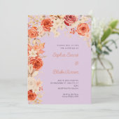 Invitation Mariage Romantique Oranges & Roses Blanches Lilas (Debout devant)