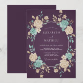 Invitation Mariage romantique orné de prune (Devant / Derrière)