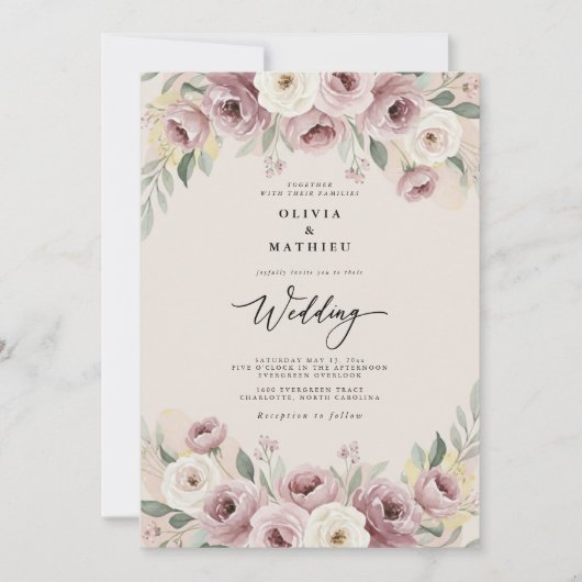 Invitation Mariage Romantique Painterly Rose Pâle (Devant)