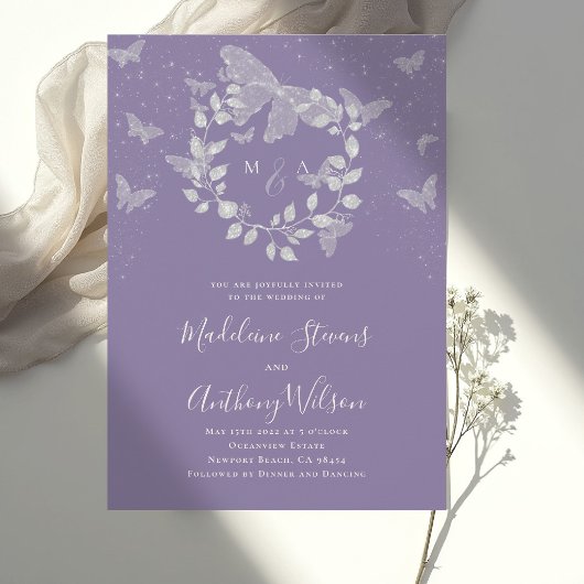 Invitation Mariage Romantique Papillon Eucalyptus Lavande