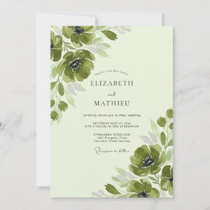 Invitation Mariage Romantique Printanier Anémone Vert de Mous