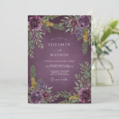 Invitation Mariage Romantique Profond Violet Peint (Debout devant)