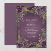 Invitation Mariage Romantique Profond Violet Peint (Devant / Derrière)