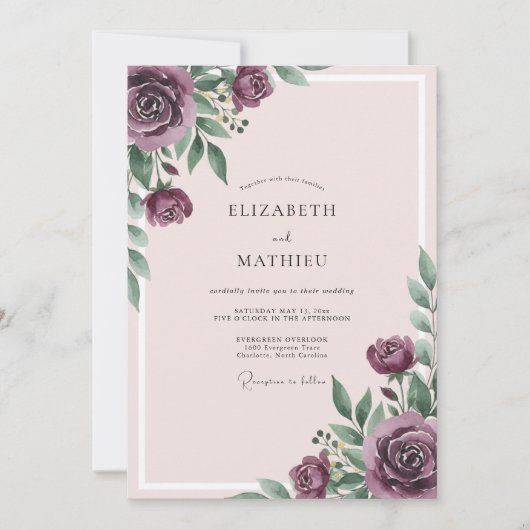 Invitation Mariage Romantique Prune Humeur (Devant)