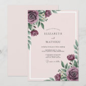 Invitation Mariage Romantique Prune Humeur (Devant / Derrière)
