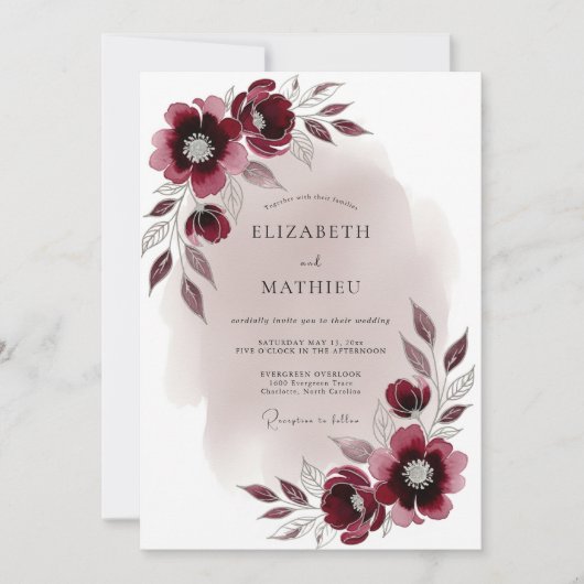 Invitation Mariage Romantique Rêveur Bourguignon (Devant)