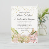 Invitation Mariage romantique romantique rose vert or invite (Debout devant)