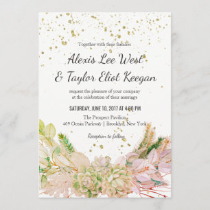 Invitation Mariage romantique romantique rose vert or invite