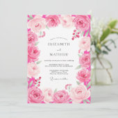 Invitation Mariage Romantique Rose Chaud (Debout devant)